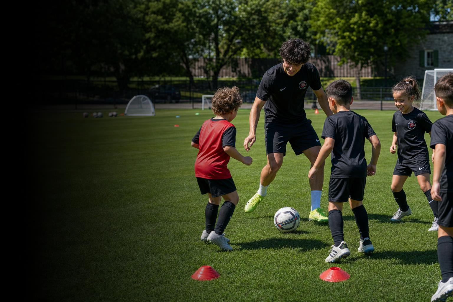 Children aged 6 and 7 practicing soccer skills in Montreal Children aged 6 and 7 practicing soccer skills in Montreal